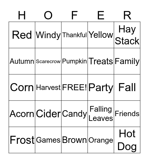 Fall Bingo Card