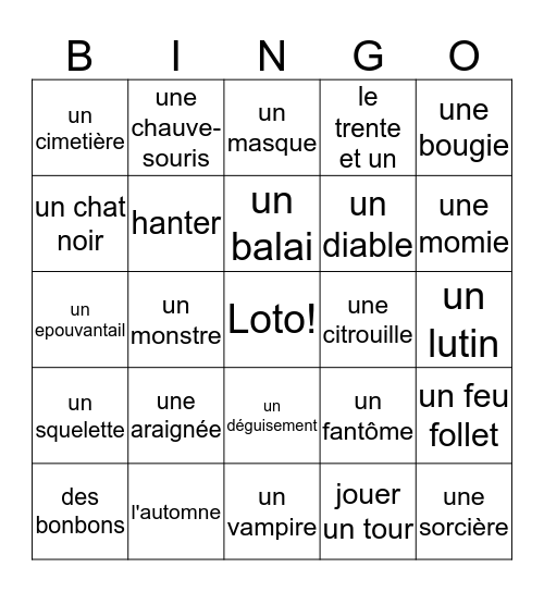 C'est l'halloween Bingo Card