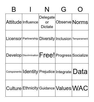 STARS VOCABULARY BINGO #1 Bingo Card