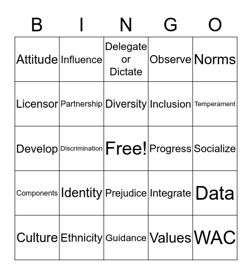 STARS VOCABULARY BINGO #1 Bingo Card