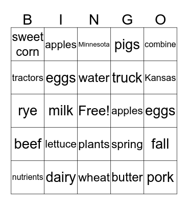 Agriculture Bingo Card
