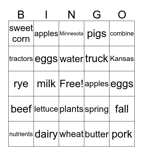 Agriculture Bingo Card