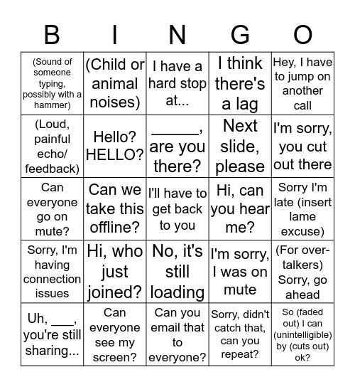 Conference Call BINGO Card