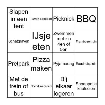 Vakantiebingo Card