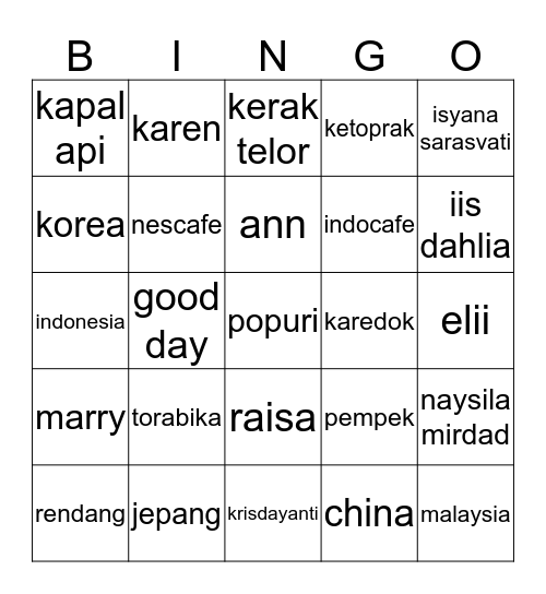 cupangie Bingo Card