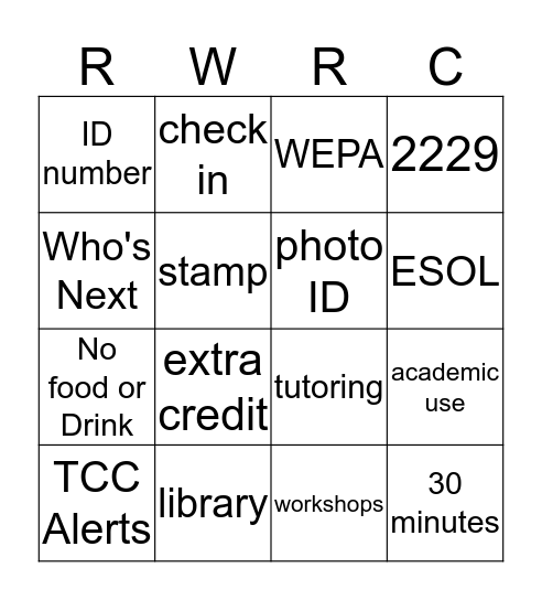 RWRC Orientation Bingo Card