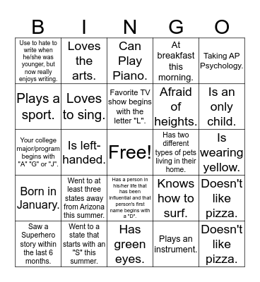 Ice Breaker Bingo Card