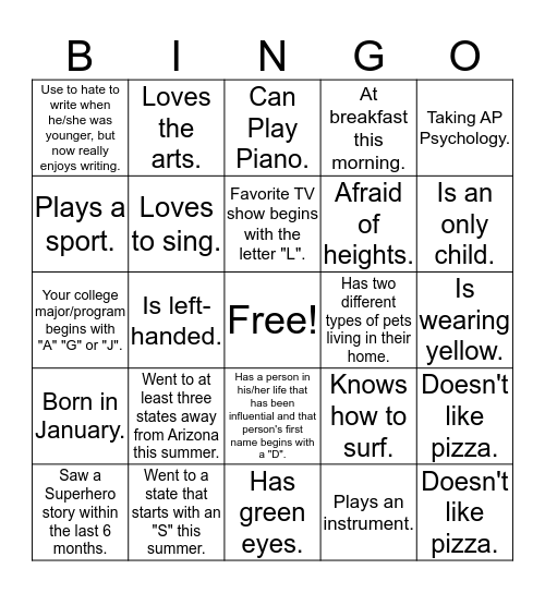 Ice Breaker Bingo Card