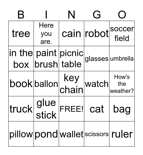 Words Review Bingo Card