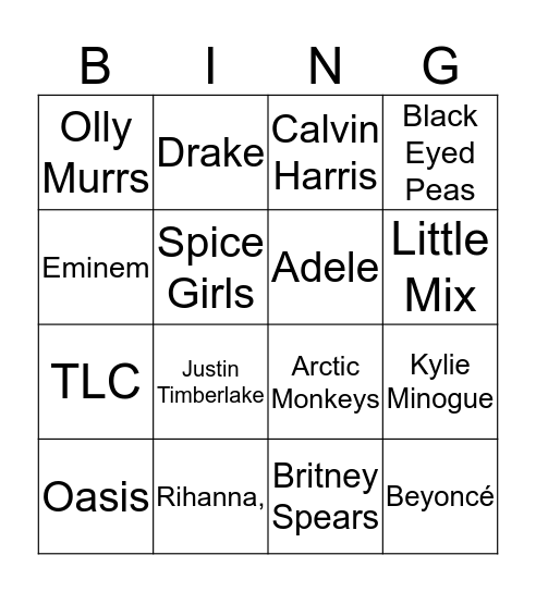 Music Bingo Card