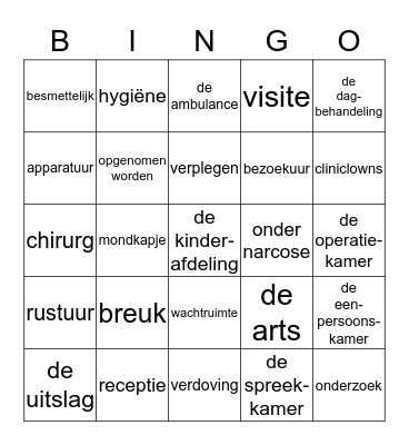 ziekenhuis Bingo Card