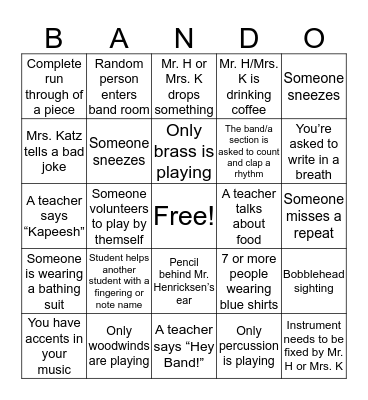 BANDO Bingo Card
