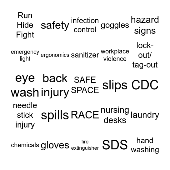 Safety Bingo Card