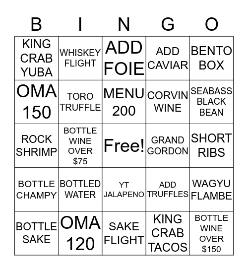 Nobu Bingo Card
