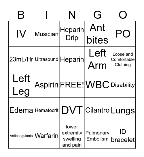 DVT Bingo Card
