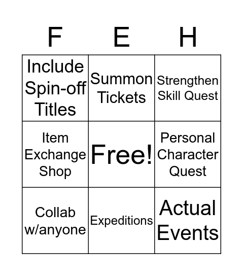 Heroes Wishlist Bingo Card