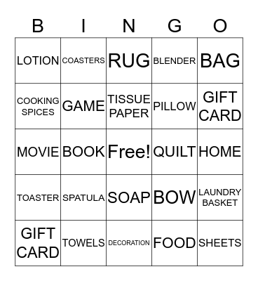 BRIDAL BINGO Card