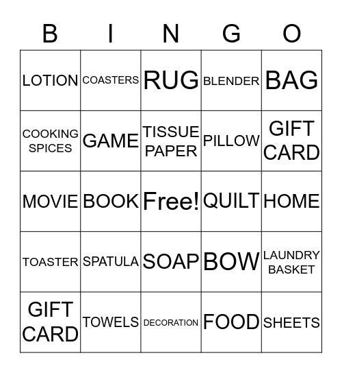 BRIDAL BINGO Card