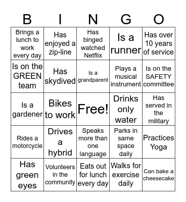 Get to know you Bingo Card