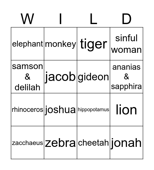 Animal Safari Bingo Card