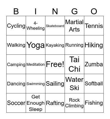 Fun  & Relaxation Bingo Card