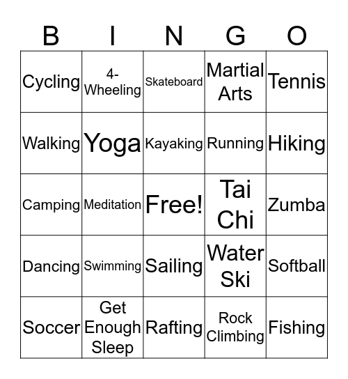 Fun  & Relaxation Bingo Card