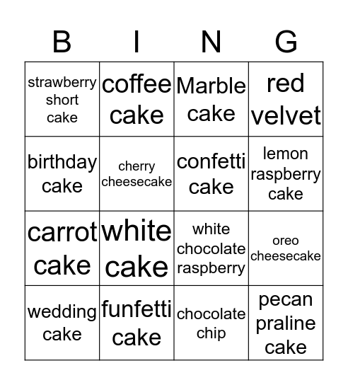 Cake walk bingo Card