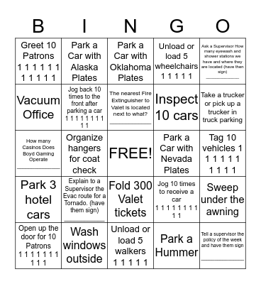 KSC Valet Bingo (Double) 5/2015 #1 Bingo Card