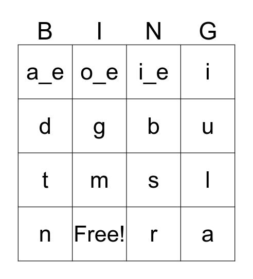 Phonics Bingo Card