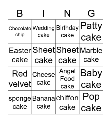 Cake Bingo Card