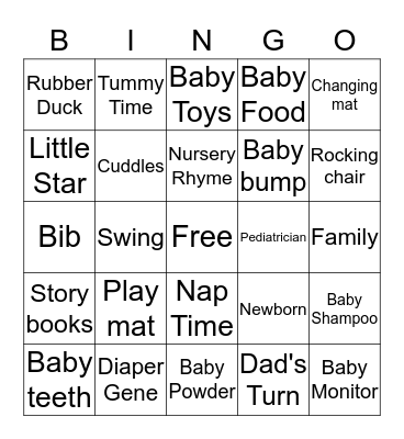 Baby Shower Bingo Card