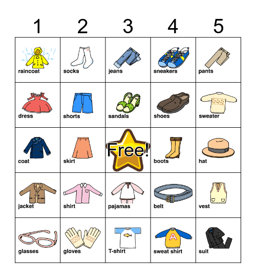 CLOTHES BINGO Bingo Card