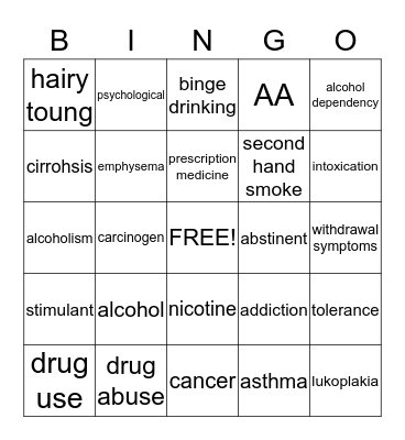 ATOD Vocabulary Bingo Card