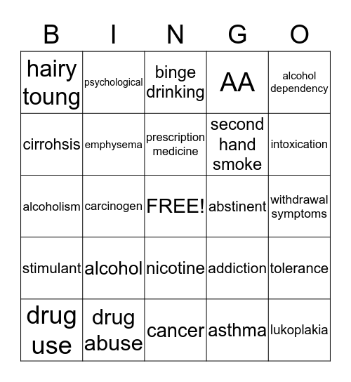 ATOD Vocabulary Bingo Card