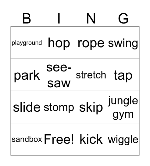Playtime Bingo Card