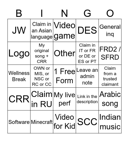 Untitled Bingo Card