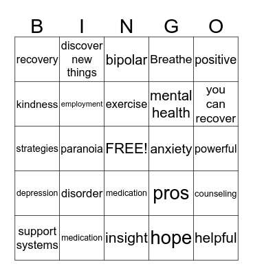 Mental Health Bingo Card