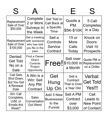 United Mechanical Sales Bingo Card