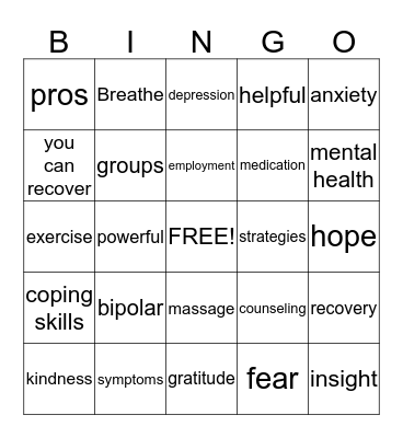 Mental Health Bingo Card