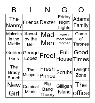 TV Shows Bingo Card