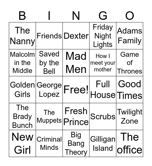 TV Shows Bingo Card