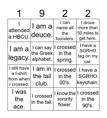 SGRHO Ice Breaker Bingo Card