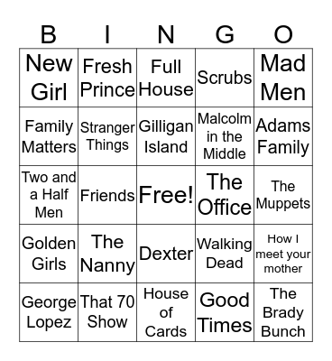 TV Shows  Bingo Card