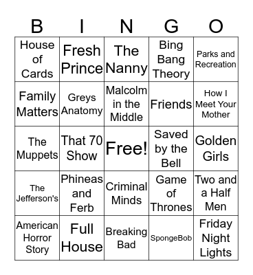 TV Shows Bingo Card