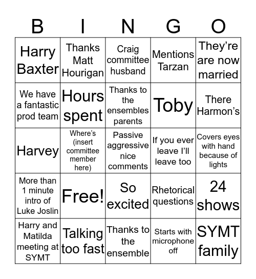 SYMT Speeches Bingo Card