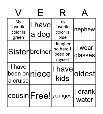 Vera's Legacy Bingo Card