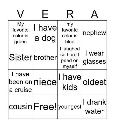 Vera's Legacy Bingo Card