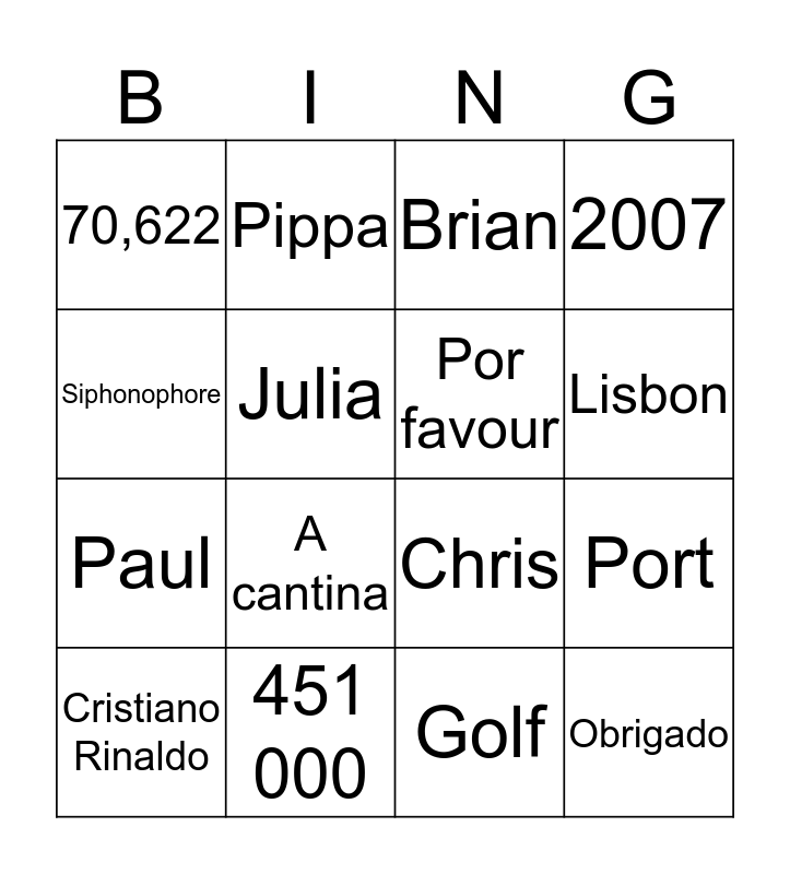 PPP Bingo Card