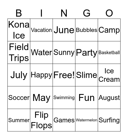 Summer Bingo  Bingo Card