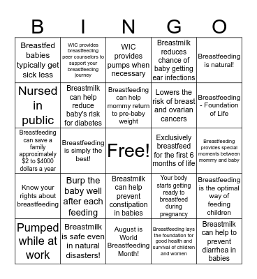 Breastfeeding  Bingo Card